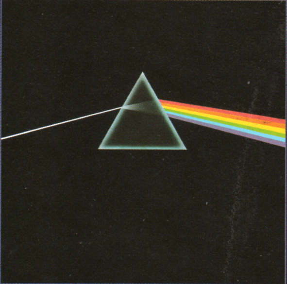 Design da capa do álbum The Dark Side of the Moon, do grupo Pink Floyd, símbolo do rock progressivo, em 1973. O Lp foi depois relançado em disco quadrafônico e, em tempos recentes, em SACD multicanal.